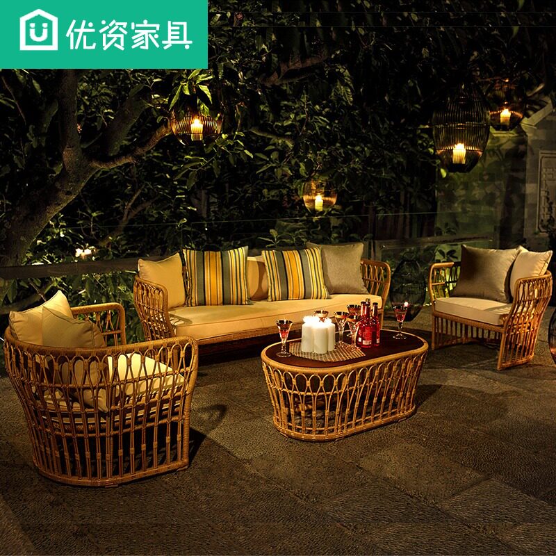 Outdoor rattan sofa combination furniture living room balcony leisure sofa outdoor villa courtyard terrace rattan sofa