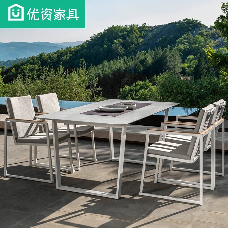 Outdoor open-air table and chairs outdoor hotel Villa Garden Courtyard Minima Casual Balcony Terrace Iron Art and chairs Composition