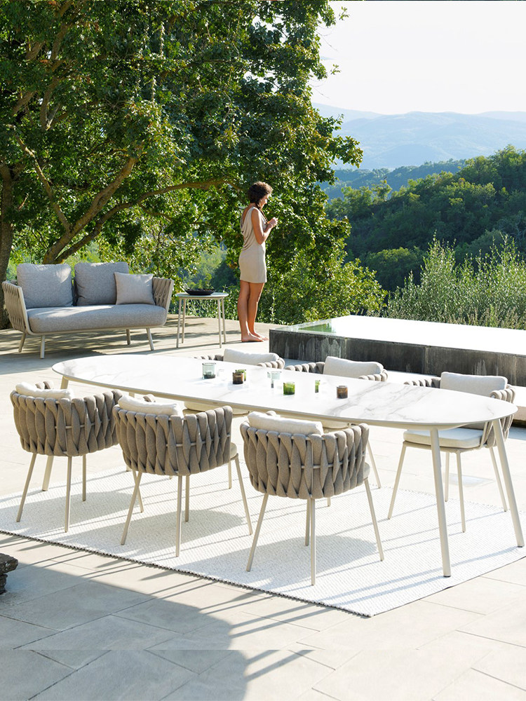 Outdoor table and chair Garden combination Simple leisure Outdoor high-end villa Garden hotel open-air table rock plate dining table and chair