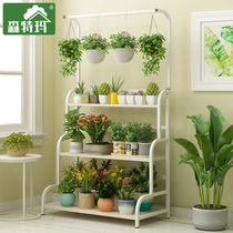 Hanging flower shelf multi-layer storage balcony iron ladder meat climbing rattan green roe living room potted shelf landing European style