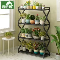 Flower shelf wrought iron multi-storey indoor hanging floor-standing balcony fleshy shelf living room green potted shelf simple