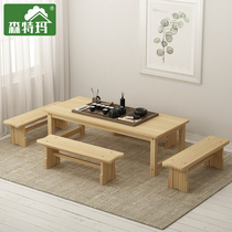 Anti-corrosion solid wood coffee table table Chinese living room home simple kung fu small tea table chair stool combination Nordic small apartment