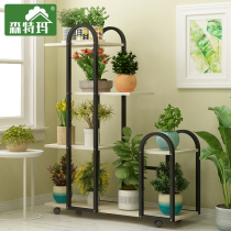 Fancy multi-layer wrought iron hanging indoor balcony shelf decoration ladder succulent plant pot stand