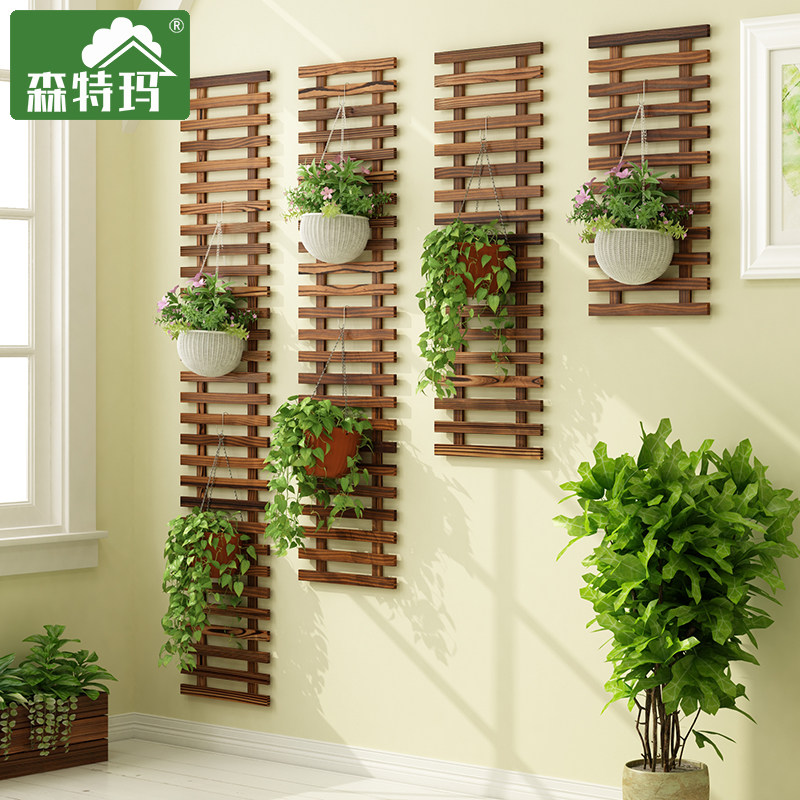 Anticorrosive shelf solid wood indoor hanging wall balcony decoration layout living room potted shelf simple