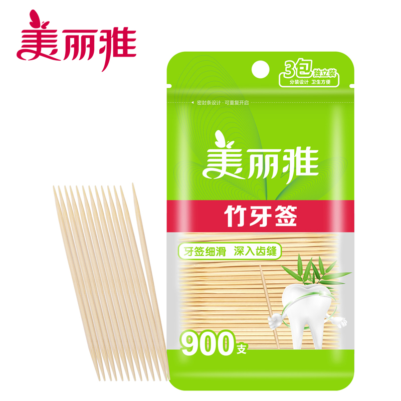 Meliya bamboo toothpick household bag disposable tooth picking tool double-headed cleaning between teeth bag 900 pieces