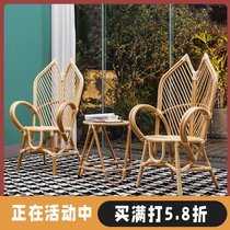 Nordic natural rattan terrace table and chair Balcony rattan chair Three-piece household coffee table Leisure outdoor courtyard bamboo chair