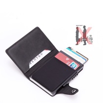 New European and American short wallet mens card bag RFID anti-theft card card bag Crazy Horse skin card bag aluminum alloy card bag