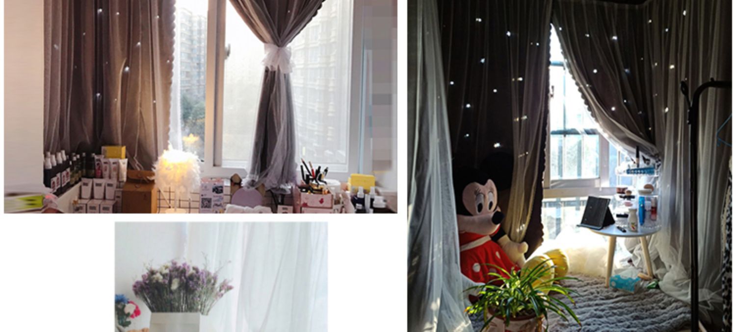 Net đỏ in shading ma thuật dán miễn phí cài đặt nhỏ rèm ngắn rỗng sao Bắc Kinh rèm phòng ngủ - Phụ kiện rèm cửa rèm khung giường ngủ