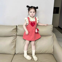 Girls Dress Kit 2024 New Baby Gas Children Two - piece Strap Dress Dress to the bottom of the tide of Han