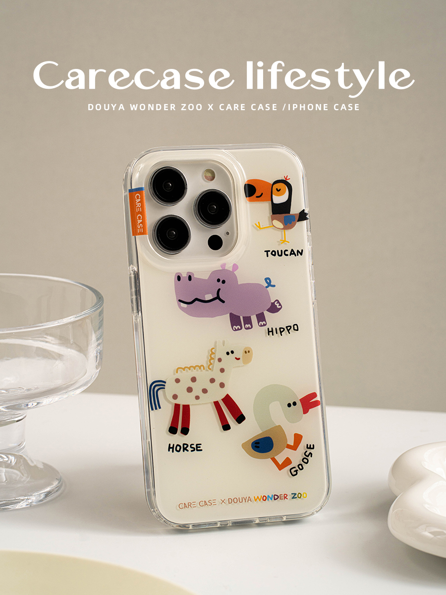 CARECASE Zoo Double layered Phone Case with Personalized Cute Flat Animal Hippopotamus Goose Ins Style Simplicity_voghion.com
