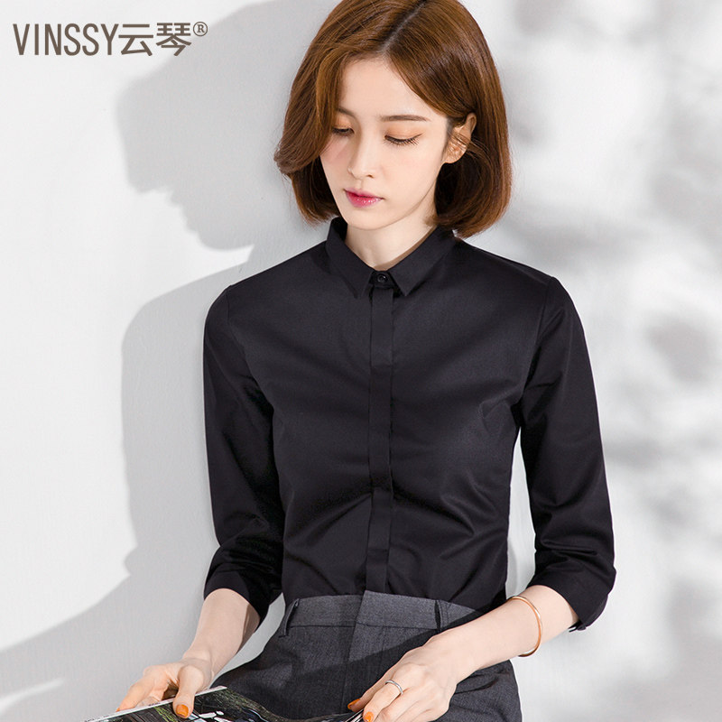Mid-sleeved white shirt women's small collar three-quarter sleeve temperament 2023 spring and summer new business wear with formal black shirt