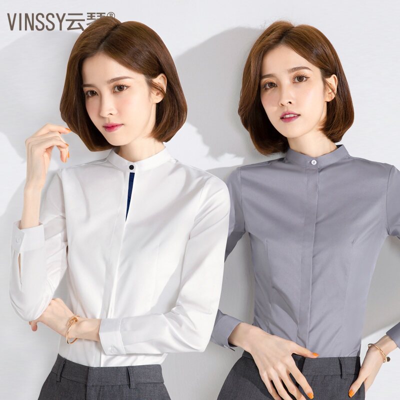 Small collar professional white shirt women long sleeve temperament work clothes plus velvet shirt 2021 spring and winter design sense minority