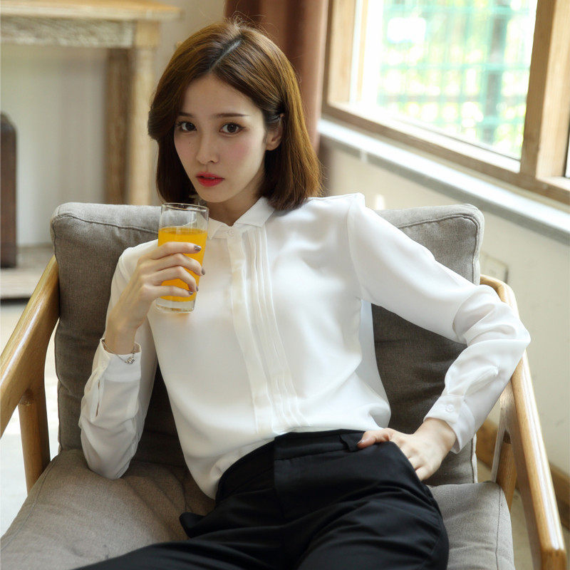 White Chip Shirt Woman's Sleeved 2023 Spring Clothing New Career Shirt Costumes with Skin Snow Snappers