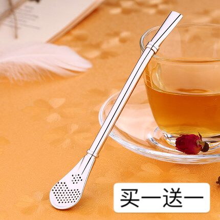 304 stainless steel filter straw milk tea beverage cold drink thick straw environmentally friendly non-disposable creative stirring spoon