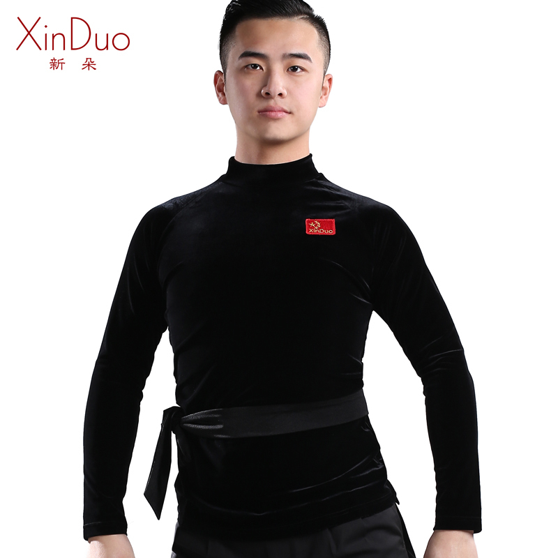 New duo Latin dance outfit Men's style adult autumn and winter new blouse velvet long sleeve performance wear Morden dance practice