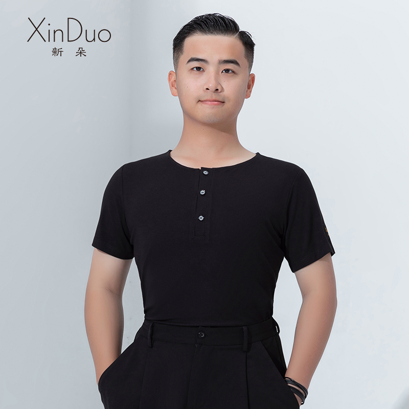 New Dot Morden dance blouses men's national standard dance practice Summer Short Sleeve Latin Dancer Waltz Social Dance Suit