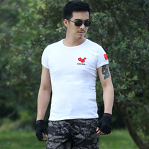 Summer Special Forces Camouflage Physical Clothing Tactical T-shirt Round Neck Cotton Embroidery Flag Short Sleeve Army Fan Map T-shirt