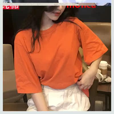 2020 mùa hè mới của Hàn Quốc phiên bản của bông ngắn tay phụ nữ T-shirt loose-fitting rắn màu áo thun in màu đỏ ròng siêu lửa áo khoác