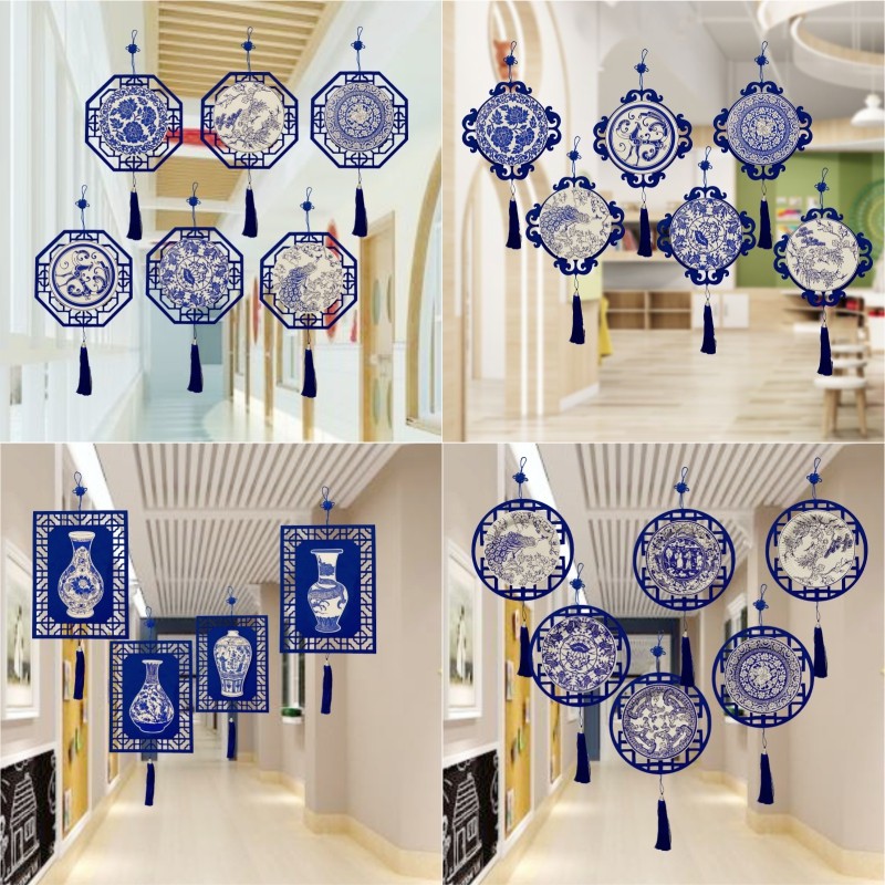 Green Flower Porcelain Vintage China Wind Hanging Decoration Kindergarten Classroom Corridor Floor corridor Ring Creative Placement Air Pendant Accessories-Taobao
