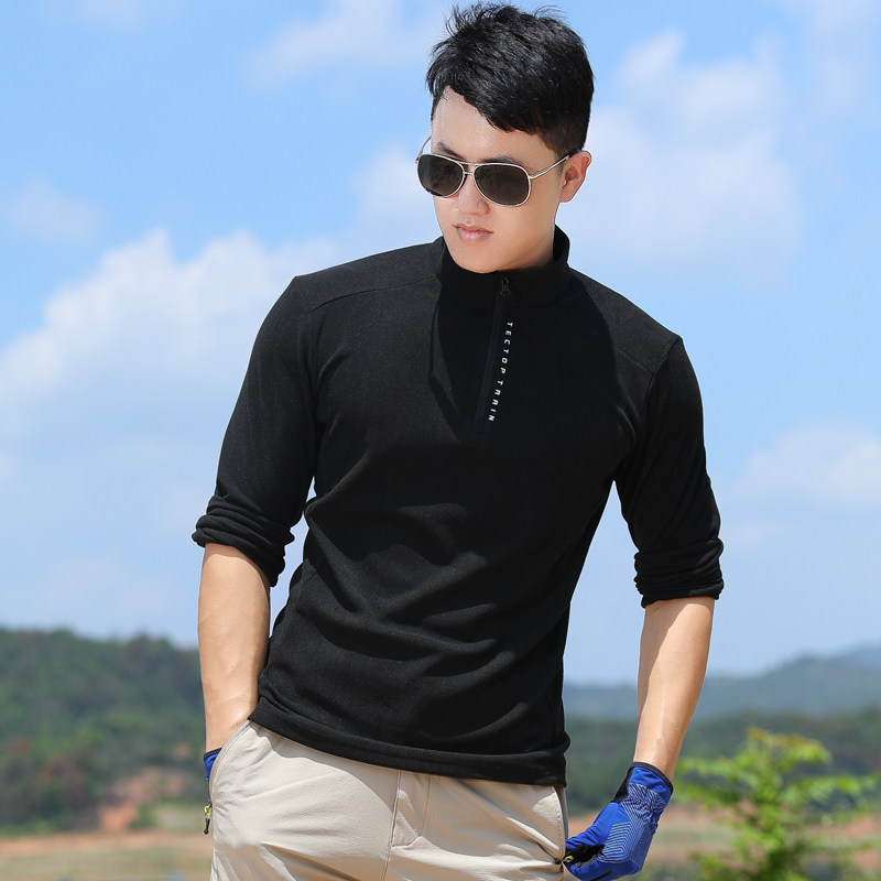 Outdoor sports speed dry clothes men's long sleeves T-shirt blouses with velvet-velvet warm hiking Hiking Sweat-Breathable Autumn-Taobao