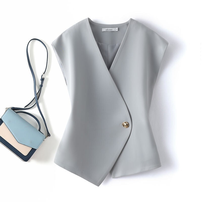 Gray Vest Women's Suit Sleeveless Vest 2024 Autumn New Top Commuter Slim Fit Elegant Vest Jacket