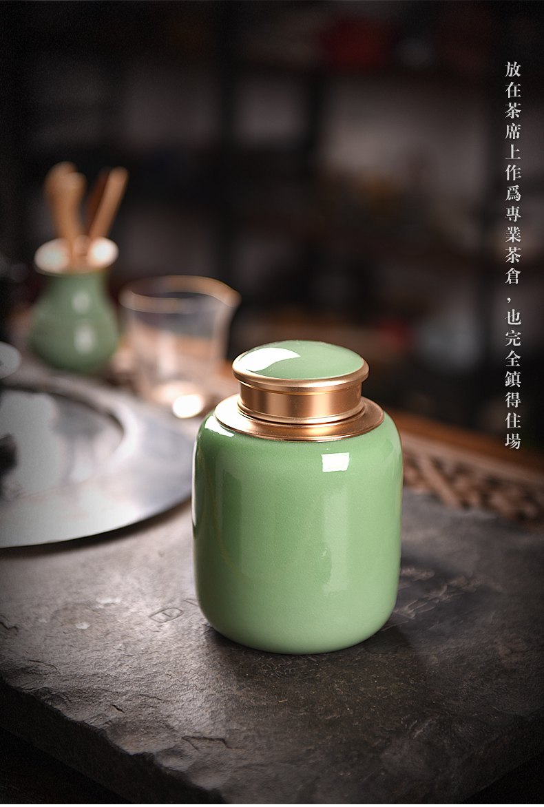 Longquan celadon sealed as cans of pu 'er tea ceramic household green tea POTS of tea packaging warehouse large POTS storage tanks