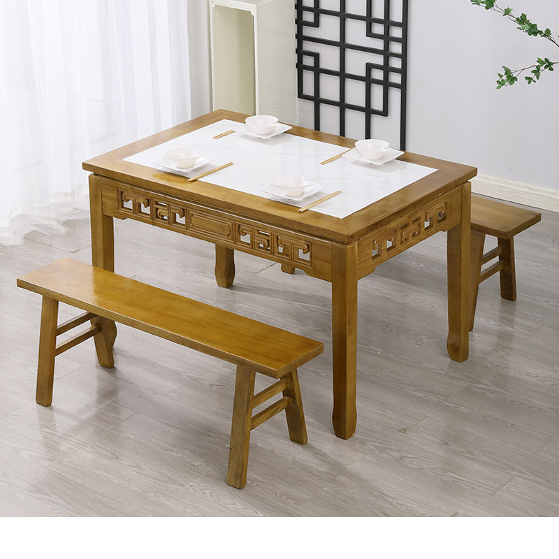 Slate solid wood square table restaurant table and chair combination commercial new Chinese style Eight Immortals table rural middle hall noodle restaurant table and chairs