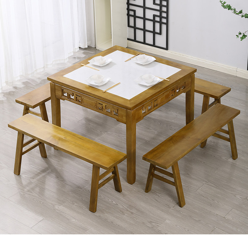 Slate square table square dining table commercial new Chinese household square table restaurant table and chair solid wood eight immortal table
