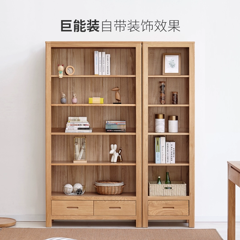 Bắc Âu tối giản tủ sách gỗ sồi tủ kệ trưng bày gia đình nghiên cứu bảo vệ môi trường đồ nội thất giá sách gỗ rắn Gỗ Genji - Kệ