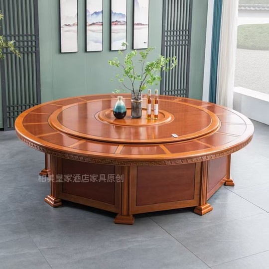 Neuer elektrischer Esstisch für Hotels im chinesischen Stil, Restaurant, Club-Box, 20 Personen, großer runder Tisch, automatischer Drehteller, Induktionsherd, Hot-Pot-Tisch