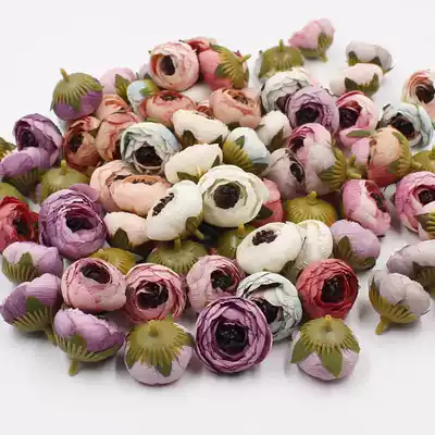 Simulation retro camellia bud silk flower garland happy candy box corsage decorative flower material 4 cm wrinkled fabric