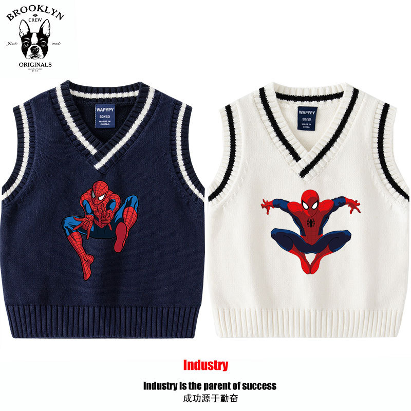 Marvel Spider-Man Kidsren's Autumn and Winter Vest Sweater Warm Vest Kidsren's Clothing Baby Boy Knitted Bottoming Shirt Clothes