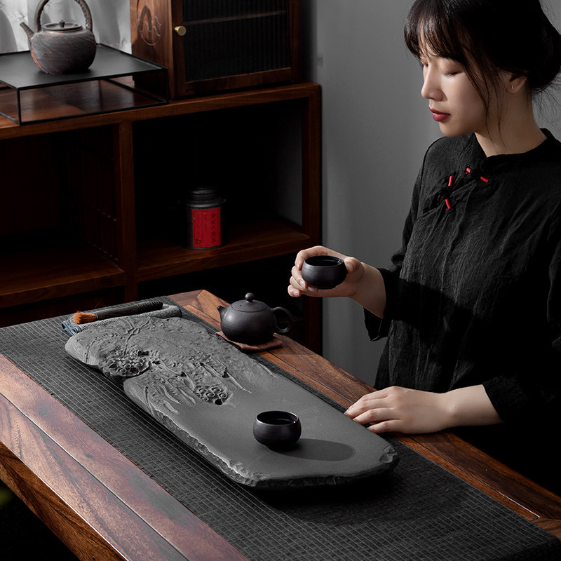 Shijindo natural Wujin Stone tea tray home new Chinese style tea table drainage simple size stone Tea Sea tray
