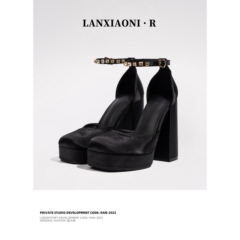 Lan Xiaoni~Waterproof Platform High-Heeled Shoes for Women 2025 New Model with Rhinestone Strap, Thick Sole, Chunky Heel, Black Mary Jane Shoes Lan Xiaoni~Waterproof Platform High-Heeled Shoes for Women 2025 New Model with Rhinestone Strap, Thick Sole, Chunky Heel, Black Mary Jane Shoes