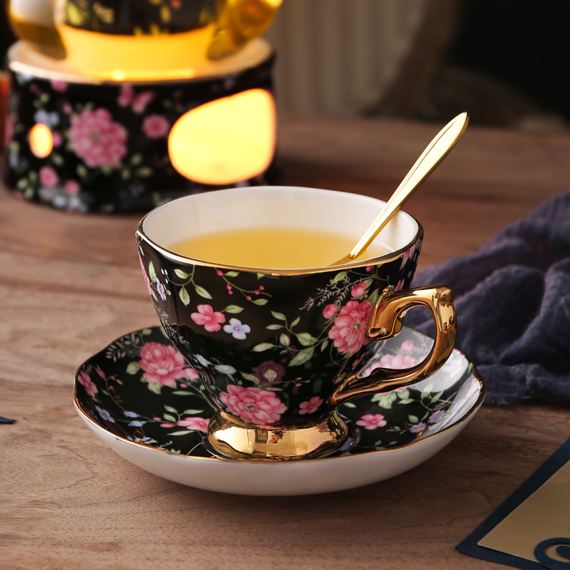 British bone China coffee cup European small luxury simple coffee cup and saucer set Household high-end afternoon tea flower tea cup