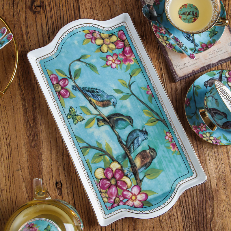 Eurostyle ceramic rectangular kettle mug tea cup tray home living room decorated with afternoon tea pastry tray water fruit tray-Taobao