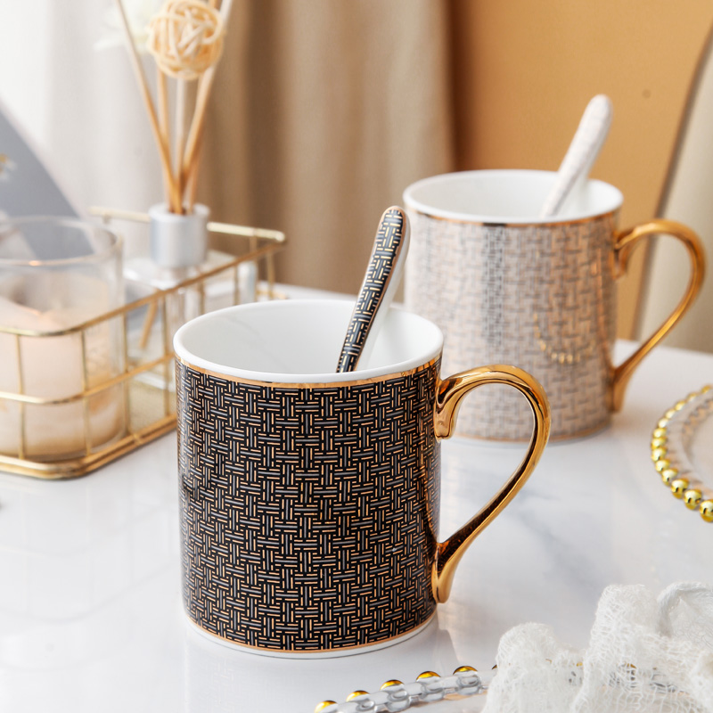 Eurobone Porcelain Mark Cups Large Capacity Sketching Couple Pairs Cup Office Ceramic Coffee Cups Tea Cup With Spoon-Taobao