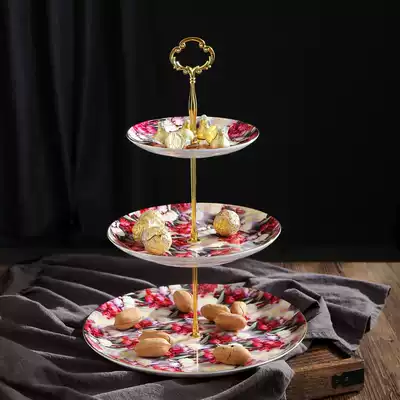 Iris European-style cake ordering three-layer snack tray Living room luxury candy tray rack Bone China double-layer fruit tray