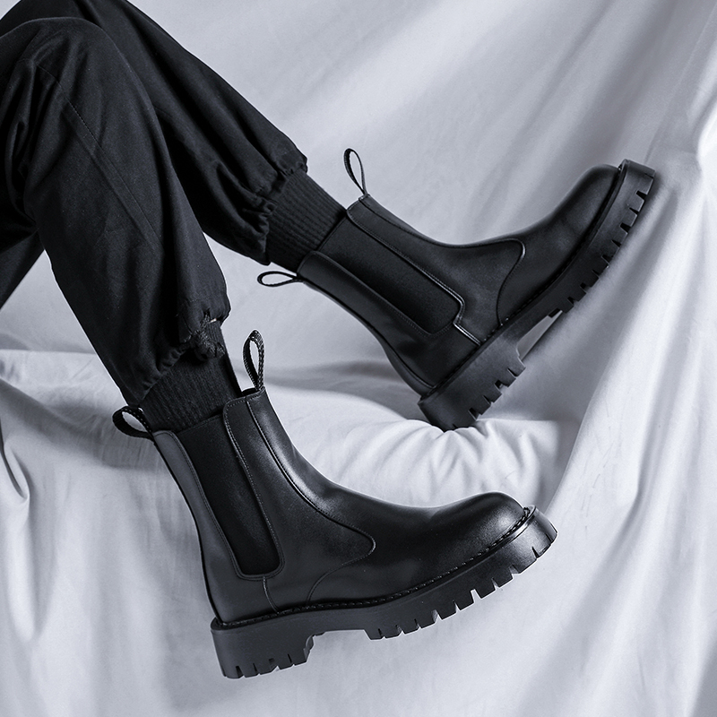 Chelsea Boots for Men 2026 New High-Top Leather Shoes Martin Boots British Mid-Top Thick-Soled Height-Increasing Biker Boots Chelsea Boots for Men 2026 New High-Top Leather Shoes Martin Boots British Mid-Top Thick-Soled Height-Increasing Biker Boots
