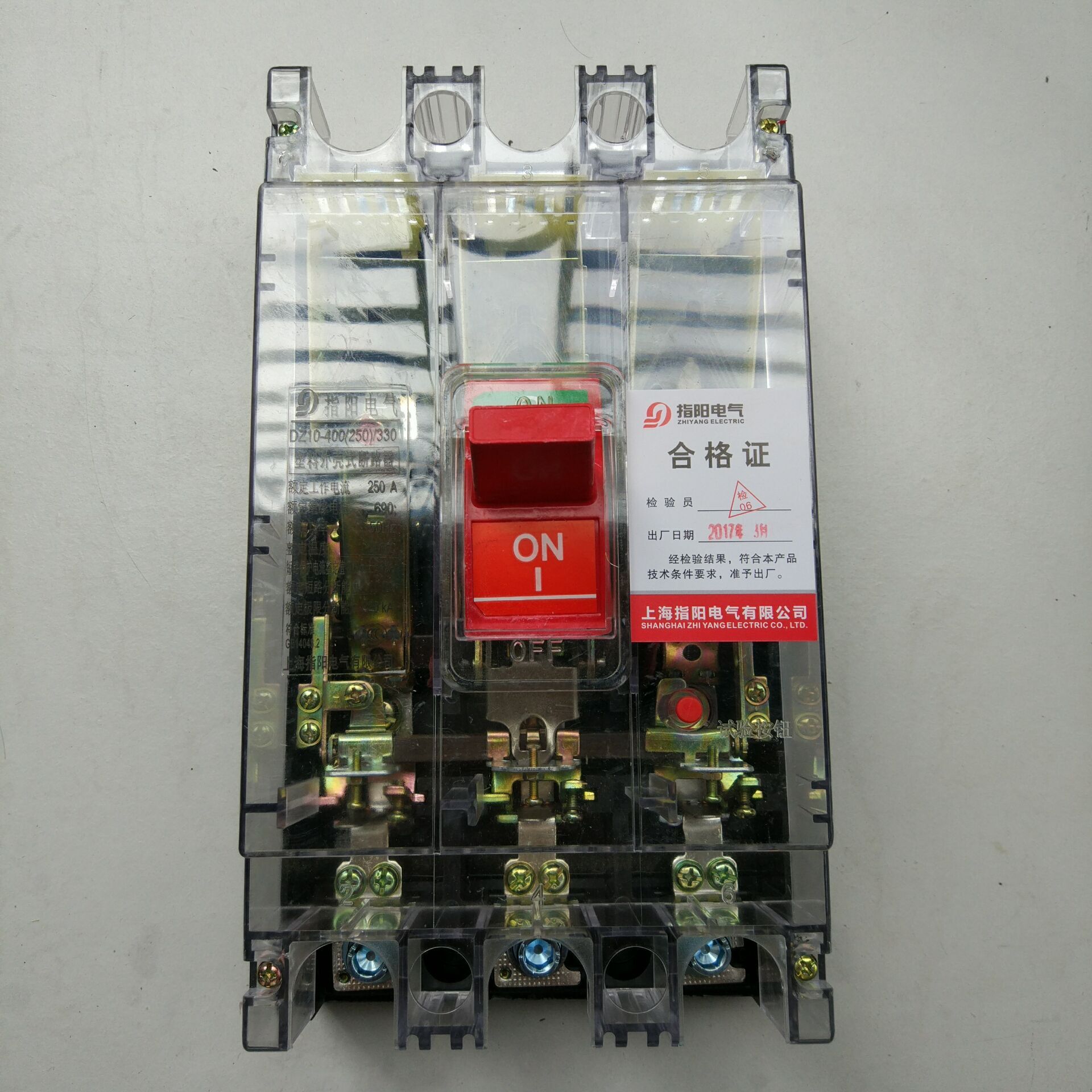 Shanghai Zhiyang transparent DZ10-400 250 330 plastic case circuit breaker DZ10 air switch 250A 400A