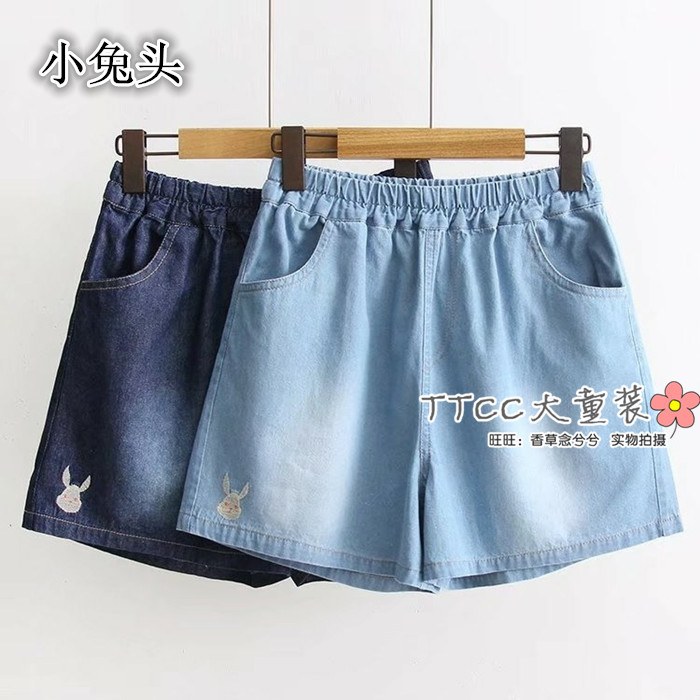 Lớn trẻ em mùa hè của phụ nữ jeans 12-15 tuổi sinh viên lỏng chặt chẽ eo quần short cô gái béo kích thước lớn mỏng quần nóng