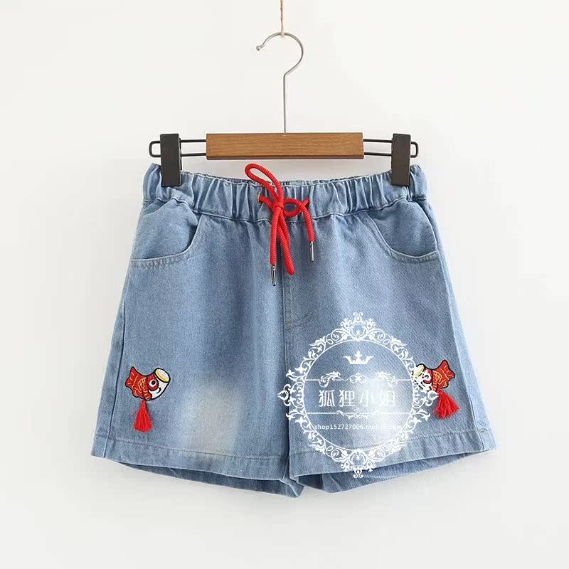 Lớn trẻ em mùa hè của phụ nữ jeans 12-15 tuổi sinh viên lỏng chặt chẽ eo quần short cô gái béo kích thước lớn mỏng quần nóng