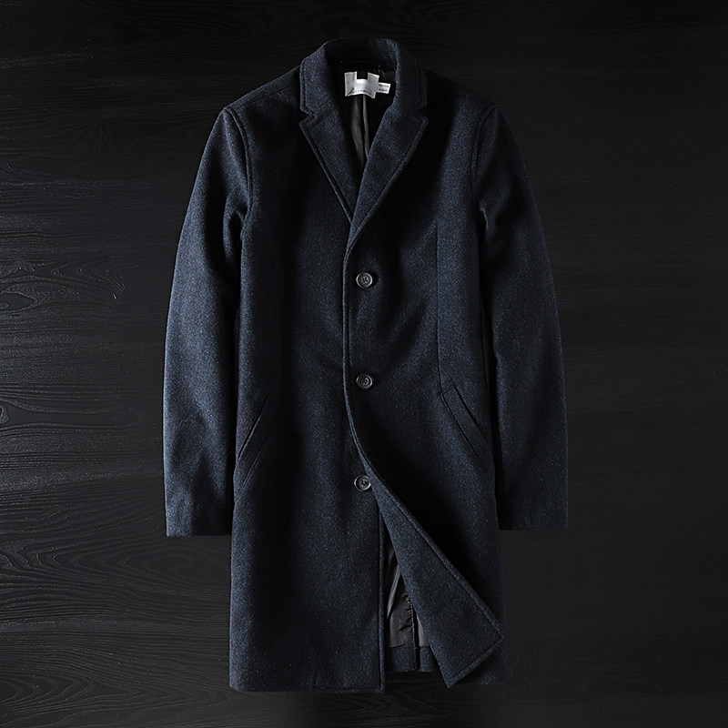 Foreign trade tail single men's cut standard cow wool wool coat mid-length winter European and American exports original single slim woolen coat