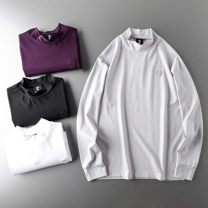 Foreign trade tail single cut standard small turtleneck bottoming shirt men's autumn and winter embroidered long-sleeved T-shirt export original single men's top