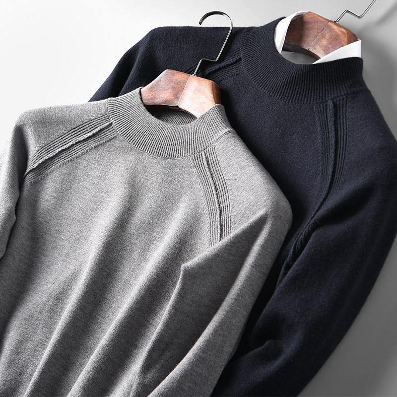 Foreign trade tail single male cut standard cattle goods semi-turtleneck sweater Slim middle collar cashmere sweater Export original single round neck sweater