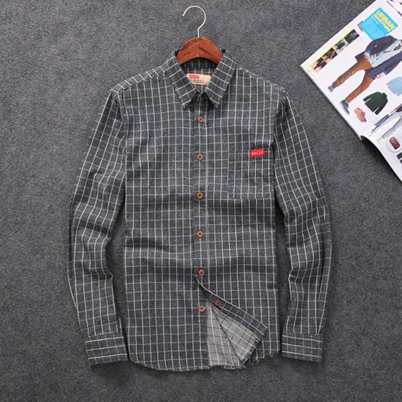 Foreign trade tail single male cut standard cattle goods pure cotton brushed plaid shirt Men's spring and autumn long-sleeved export original single shirt jacket
