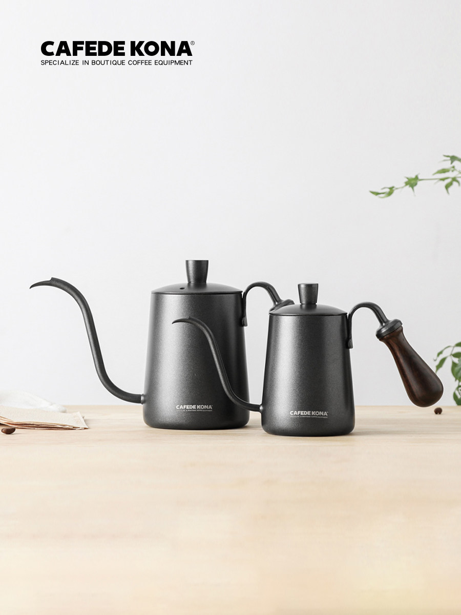 CAFEDE KONA STAINLESS STEEL HAND PUNCH COFFEE POT TEFLON LONG MOUTH FINE MOUTH POT COFFEE POT 600ML