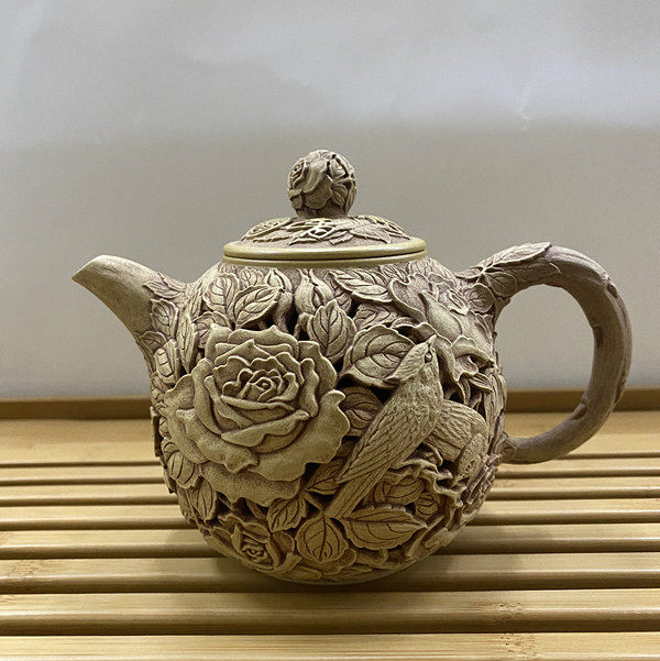 古多】李王家美術工場造 純銀製李花紋刻茶壺 茶器◇李