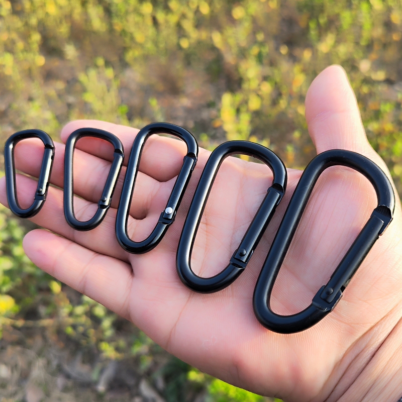 Pure Black D-Shaped Carabiner Outdoor Hook Aluminum Alloy Hook Multi-Functional Mini Keychain Spring Buckle