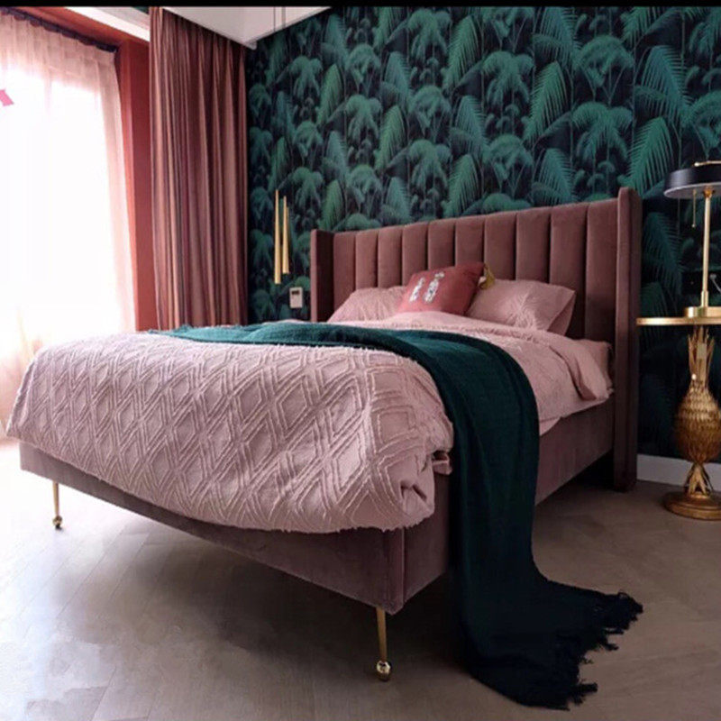 Italian light luxury bed master bedroom technology cloth modern simple fabric bed double Nordic ins net red soft wrapped wedding bed